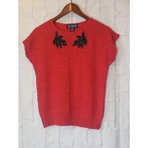 VINTAGE LE CHOIS Sequin Applique Cap Sleeve Sweater Medium